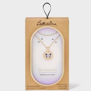 NWT Gold and Blue Butterfly Pendant Necklace